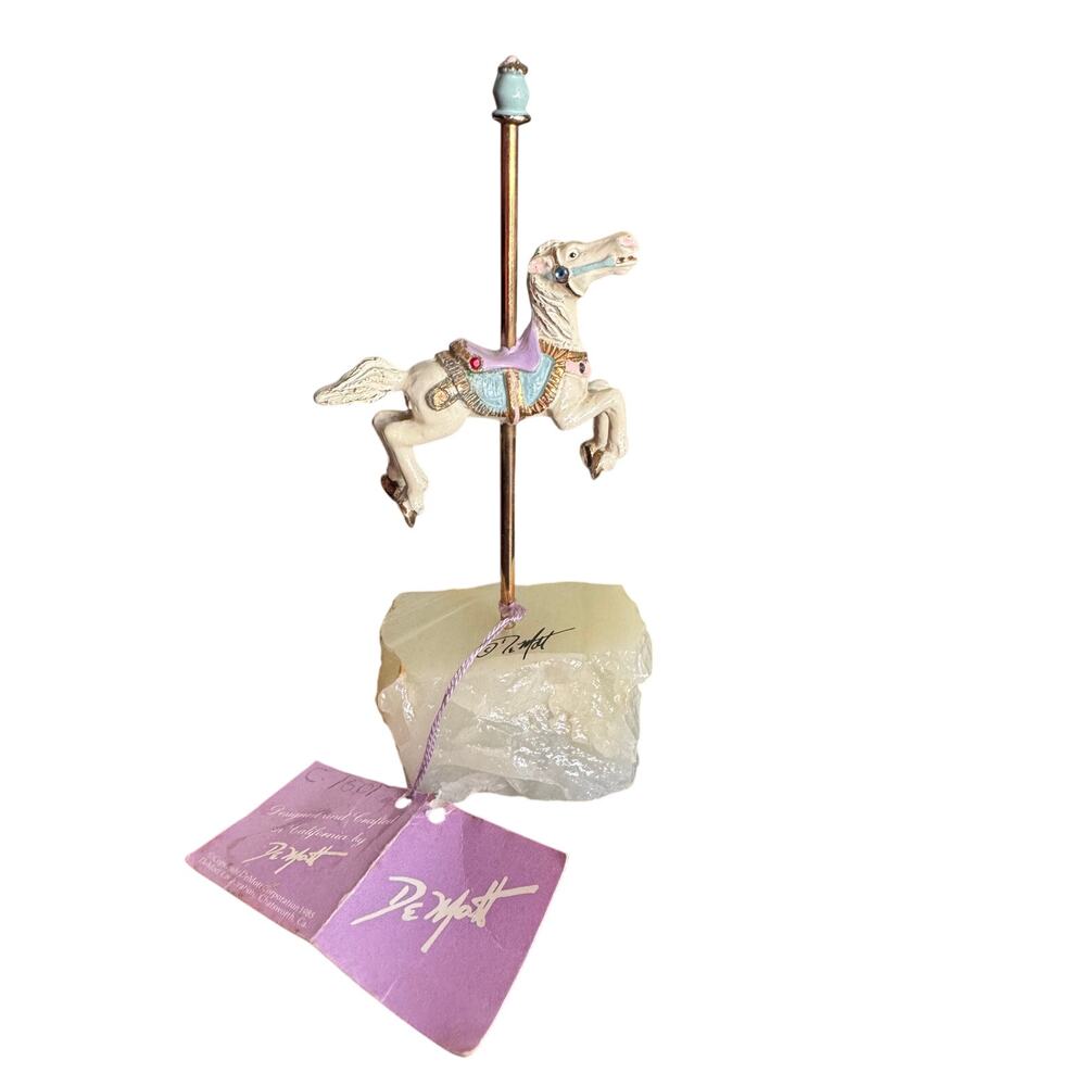 Don DeMott Carousel Horse Metal‎ Mounted on Calcite Rock Paper Weight Signed